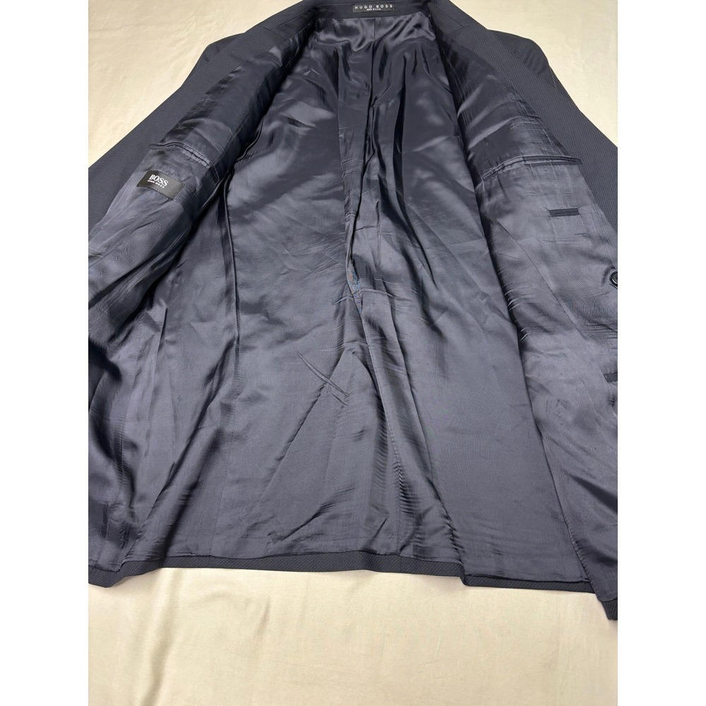 Hugo Boss Mens 46R Double Breasted Blazer Navy Blue Virgin Wool Celsius Omega - Picture 4 of 15